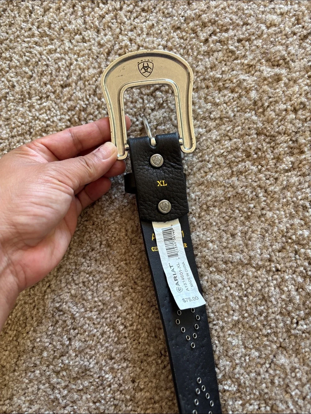 Ariat Black Studded Leather Belt with Ornate Silver Buckle